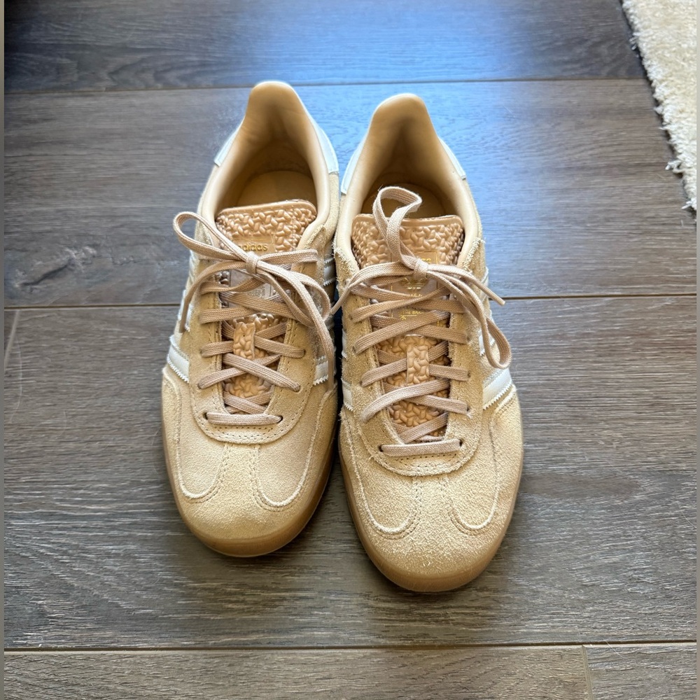 adidas Beige Gazelle Suede Sneaker with White Stripes - Picture 3 of 6